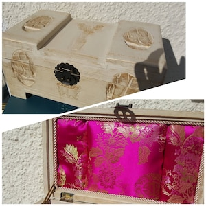 Antique/vintage oriental carved jewelry box 1900,large antique jewelry box.keepsake chest.Chinese Junk chest shabby chic jewellery chest