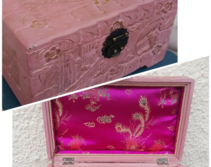 Oriental box Chinese camphor circa 1880,keepsake chest.antique jewelry chest,hand painted box.antique jewelry box.Chinese chest.PINK