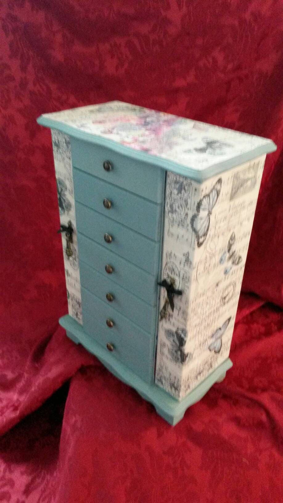 Extra Large Jewellery Cabinet Shabby Chic Paris Butterfly Butterflies