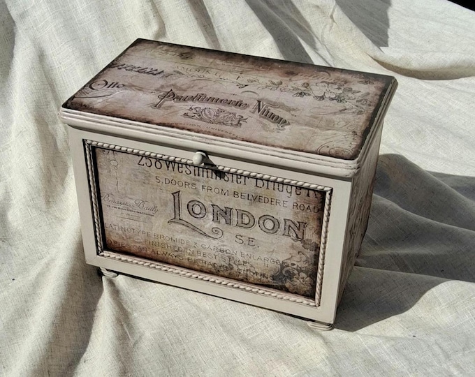 Shabby chic jewelry box.rustic jewelry chest,hand decorated,decoupage,upcycled distressed,mini chest drawers