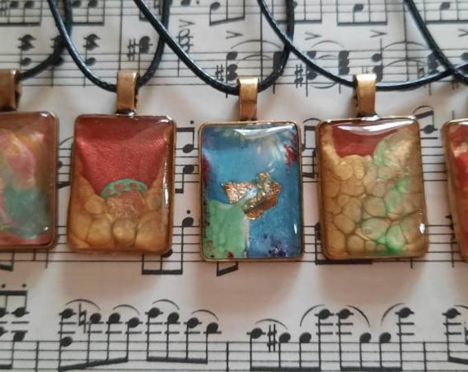 resin art Pendant,Fluid Art Pendant,Gold Rectangle Pendant,Necklace,Resin Pendant, rectangle Pendant,handmade resin Pendant.womens pendant