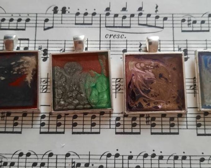 Abstract art Pendant,Fluid Art Pendant,Square Pendant,Necklace,Resin Pendant, rectangle Pendant,handmade resin Pendant