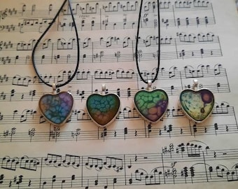 Handmade Multicoloured Resin Pendant & Necklace.heart Pendant,Necklace,Resin Pendant, heart  Pendant,handmade resin Pendant
