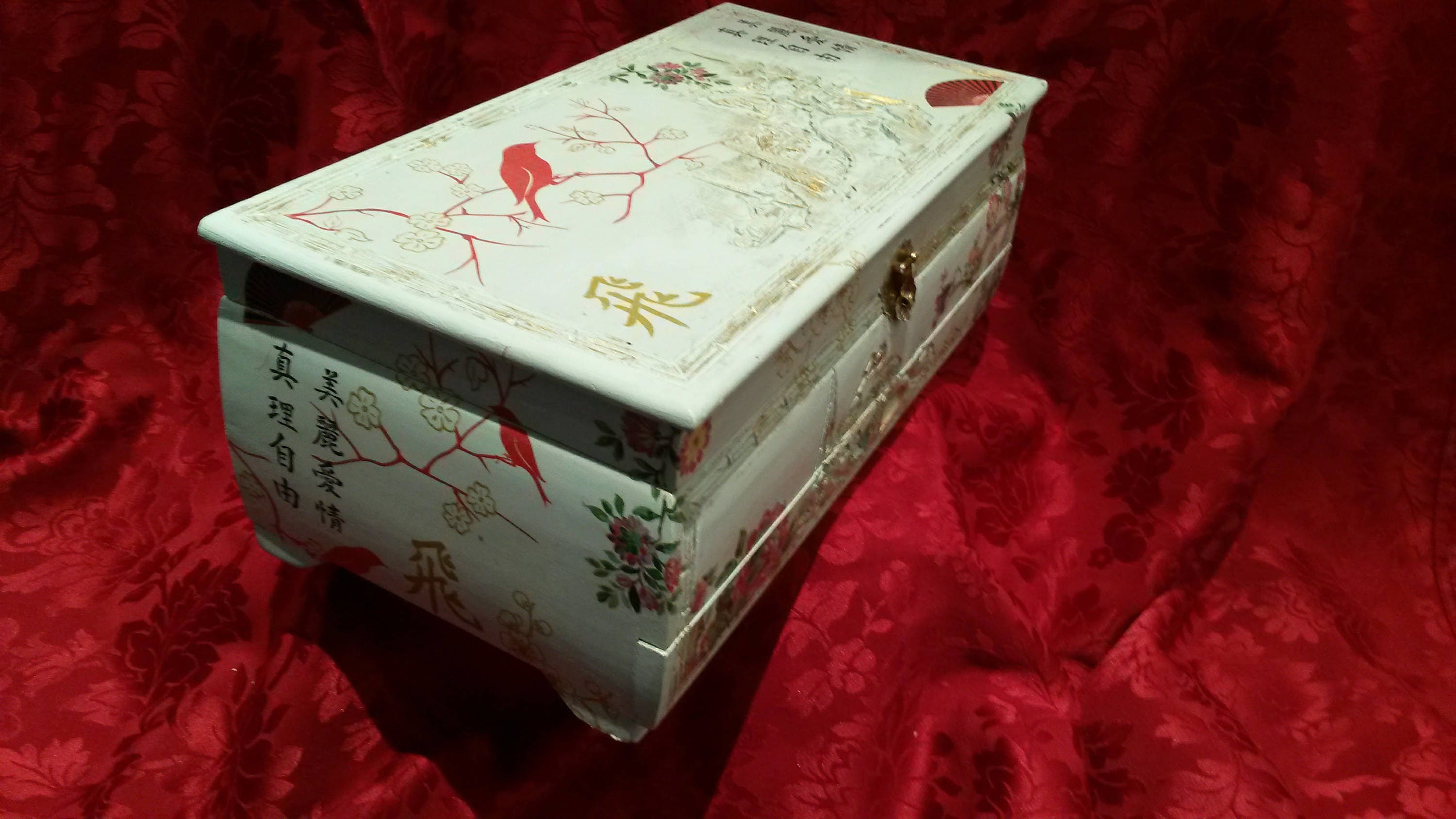 Oriental Jewelry box, Large chest,Shabby chic,large jewelry box,carved