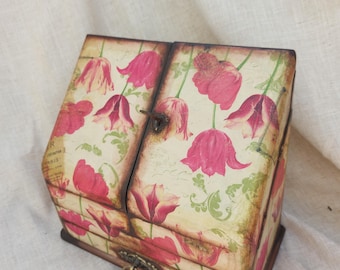 Antique writing box desk top stationary box,document box,letter storage  holder, antique writing box hand decorated.shabby chic,circa 1900