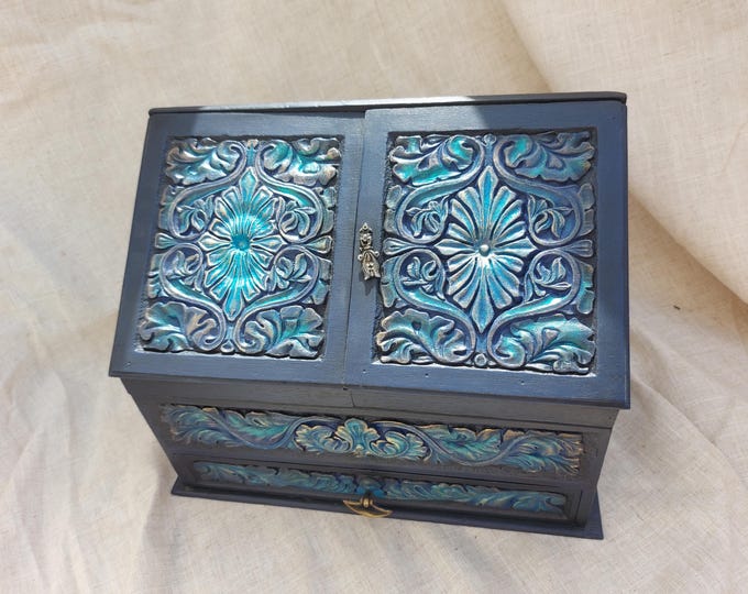 Large Antique carved writing box desk top stationary box,document box,letter storage,letter holder,writing box hand decorated.shabby chic