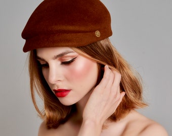 Shelby - Unisex Brown Felt Flat Cap, Casual Wear