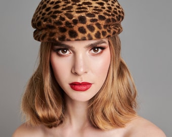 Leonie - Custom Handmade Leopard Print Melasine Felt Cap, Casual Wear