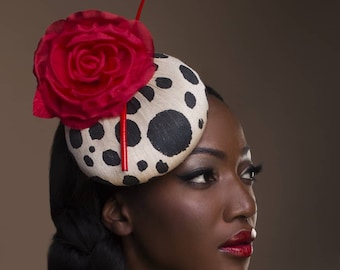 Black and Cream Spotted Fascinator.  For Ladies Day, Hightea, Royal Ascot, Church, Weddings, Derby Day Hat ,