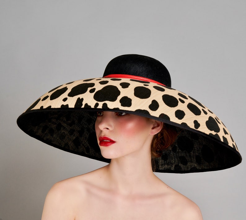 The Carolina Large Polka Dot AudreyHepburn Inspired Large Dome Hat, Ideal for Weddings, Royal Ascot, Kentucky Derby, Mother of the Bride image 2