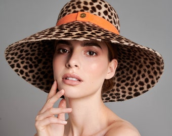 Tallulah - Custom  Handmade  Leopard Print Melasine Felt Hat, Winter Hat,