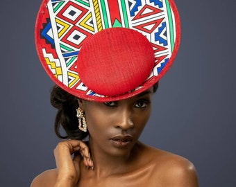 Geometric Ankara Fabric Percher Fascinator Plus Optional Mask