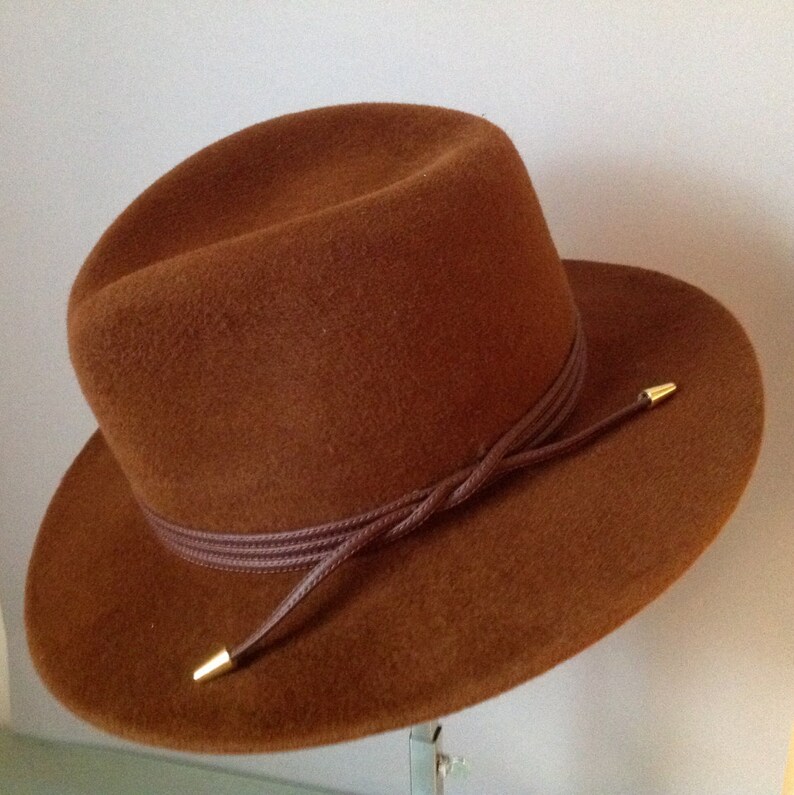 Handmade Brown Fedora with tripple faux leather trim image 3