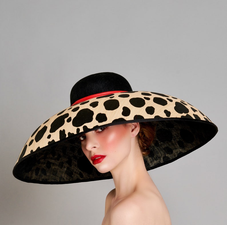 The Carolina Large Polka Dot AudreyHepburn Inspired Large Dome Hat, Ideal for Weddings, Royal Ascot, Kentucky Derby, Mother of the Bride image 5
