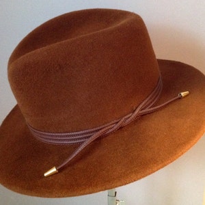 Handmade Brown Fedora with tripple faux leather trim image 2