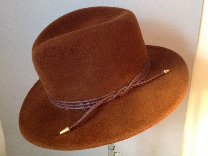 Handmade Brown Fedora with tripple faux leather trim image 2