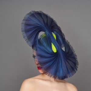 Sylvia Navy and green Jinsin/Sinamay fascinator for Royal Ascot, Wedding Guest, Ladies Day, Melbourne Cup, Mother of bride image 1