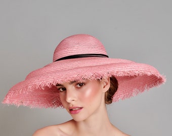 Lulu - Pink 3 Tier Buntal Straw Dome Hat, Ideal for Mothers of Bride Groom, Weddings, Ladies Day, Royal Ascot, Kentucky Derby,