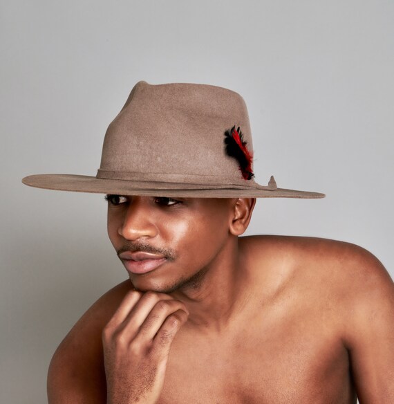 Gerry - Handcrafted Unisex Taupe Suede Fedora - Etsy display picture 3