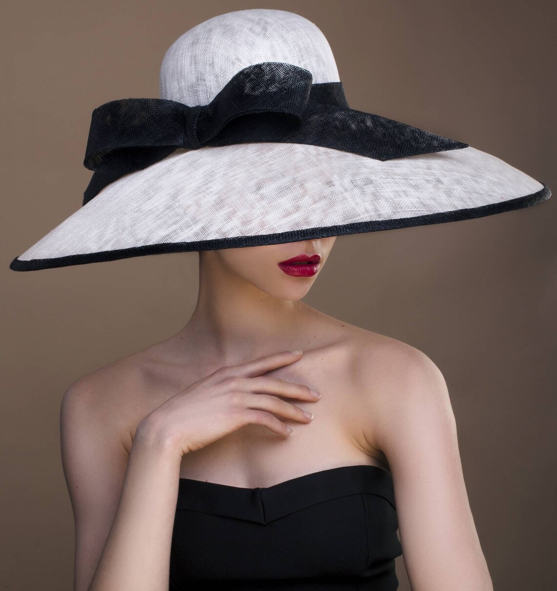 Extra Large White Sinamay Dome Hat With Black Bow Audrey - Etsy
