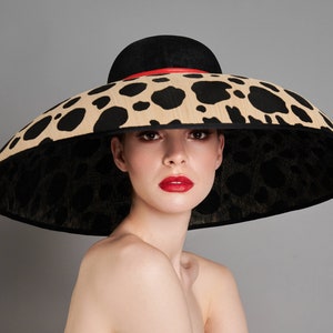 The Carolina Large Polka Dot AudreyHepburn Inspired Large Dome Hat, Ideal for Weddings, Royal Ascot, Kentucky Derby, Mother of the Bride image 1