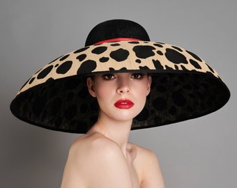 The Carolina - Large Polka Dot "AudreyHepburn Inspired" Large Dome Hat, Ideal for Weddings, Royal Ascot, Kentucky Derby, Mother of the Bride