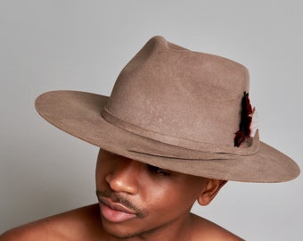 Gerry - Handcrafted Unisex Taupe Suede Fedora