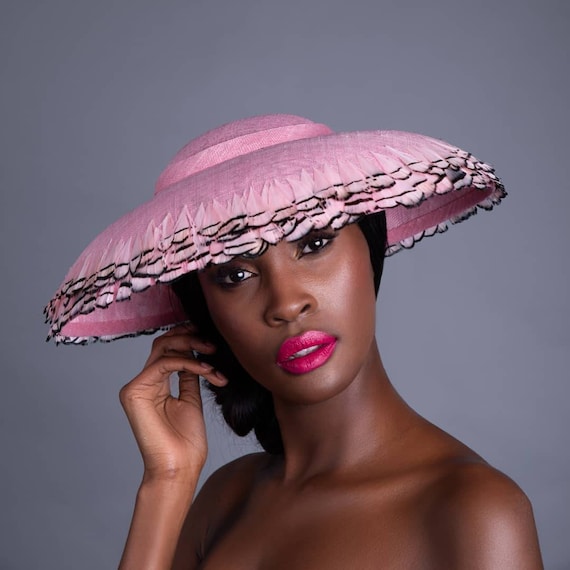 Ella -Stunning pink hat with feathered trim - For Royal Ascot,  Weddings, Mother's of the Bride, Church, Ladies Day, Races,  Kentucky Derby