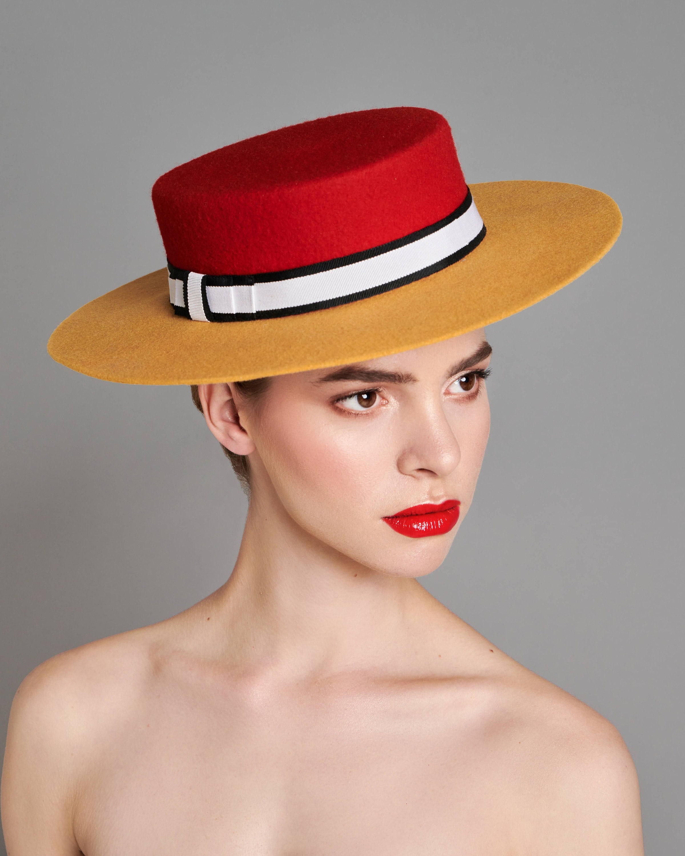 Rubyyellow Red and Mustard Boater Hat 