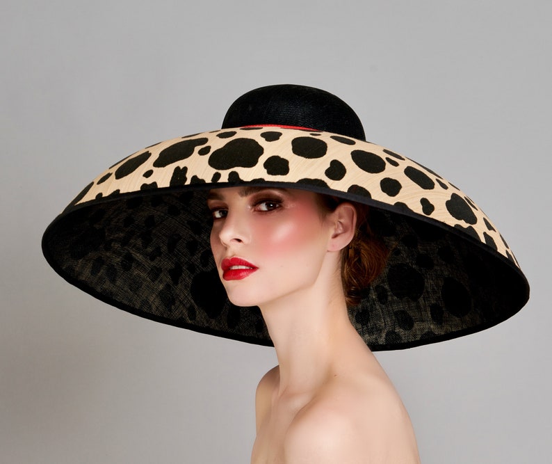 The Carolina Large Polka Dot AudreyHepburn Inspired Large Dome Hat, Ideal for Weddings, Royal Ascot, Kentucky Derby, Mother of the Bride image 4