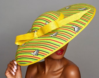 Chido - Zimbabwe Print Ankara/Sinamay Side Sweep Fascinator- Weddings,  Wedding Guest, Mother