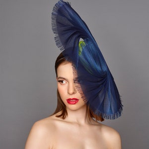 Sylvia Navy and green Jinsin/Sinamay fascinator for Royal Ascot, Wedding Guest, Ladies Day, Melbourne Cup, Mother of bride image 2