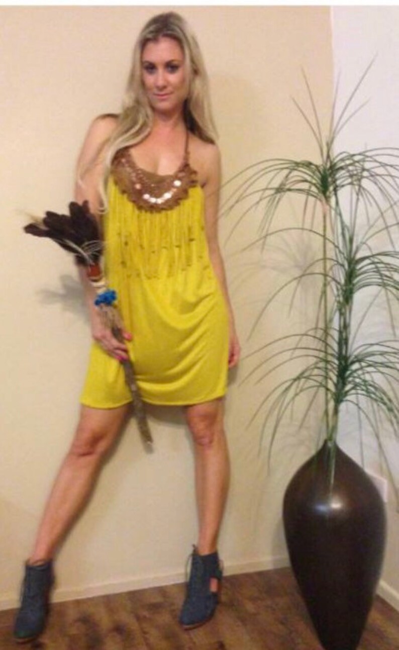 Genuine leather halter neck- tassel fringe women\u2019s festival dress Bohemian mini dress