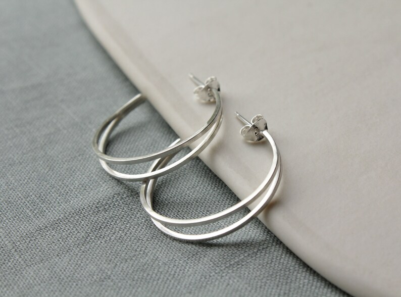 Silver hoops, Statement hoops, hoop earrings, Gifts for her, Silver Jewellery, Handmade Jewellery image 3