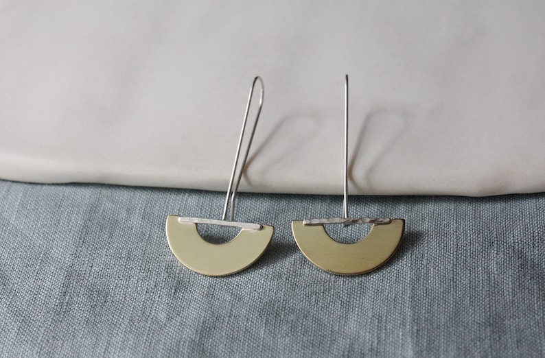 Brass earrings, large earrings, drop earrings, silver earrings, silver jewellery, brass jewellery, handmade jewellery Smooth