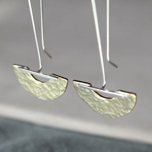 Brass earrings, large earrings, drop earrings, silver earrings, silver jewellery, brass jewellery, handmade jewellery image 4