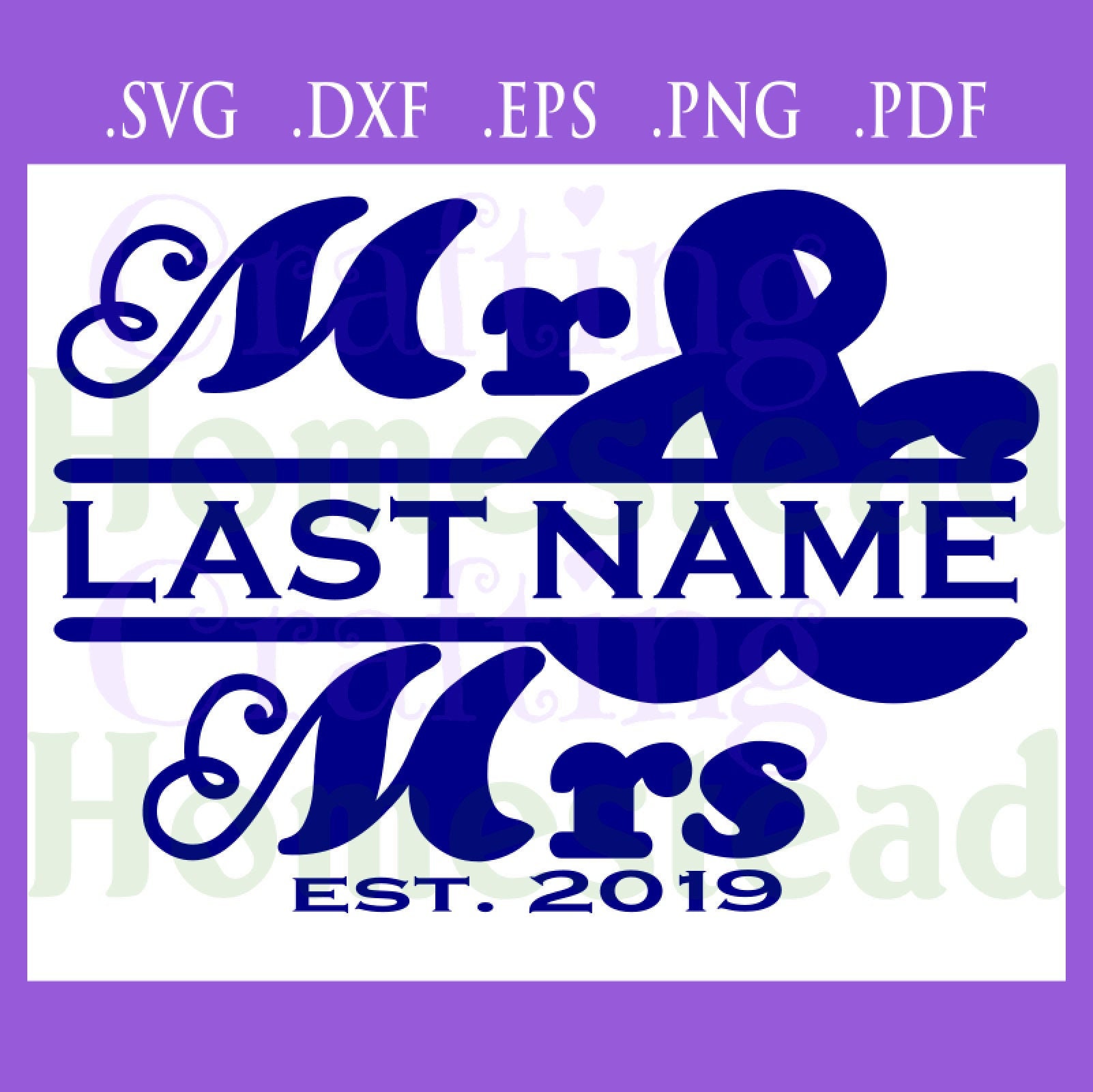 Meneer en mevrouw est. / mijnheer en mevrouw / pasgetrouwden verjaardag gevestigd huwelijk bruiloft / .svg .dxf .eps .png .pdf-bestand / Cricut Silhouette +