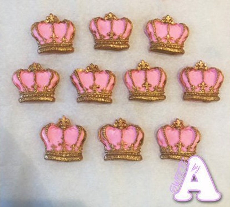 Fondant Crown Toppers Pink and Gold Fondant Crown Cupcake Etsy