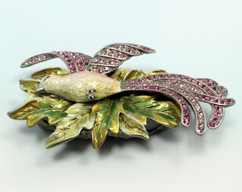 Bird of Paradise Fabergé Style Trinket Box with Crystals, Enamel Painted, Jeweled Keepsake Decorative Jewelry Box Perfect Gift - Rose Multi
