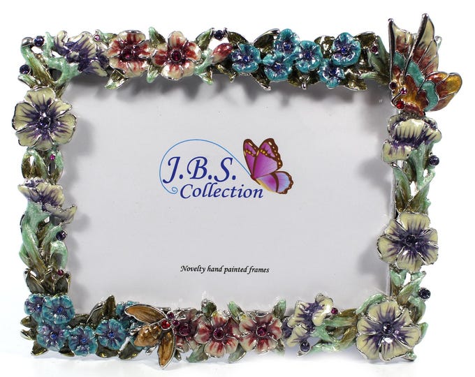 Bejeweled Butterfly and Flowers Rectangle 3x4 1/2 Photo Frame, Enamel ...