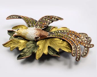 Bird of Paradise Fabergé Style Trinket Box with Crystals, Enamel Painted, Jeweled Keepsake Decorative Jewelry Box, Perfect Gift -Topaz Multi