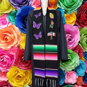 Mexican zarape sarape graduation gift one day shipping graduation gift Virgin, Butterflies, Rose and Flags sash stole.