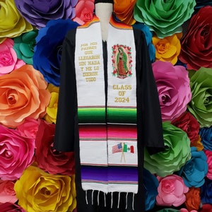 Mexican zarape sarape Class of 2024 graduation gift one day shipping graduation gift Virgin and flags sash stole.