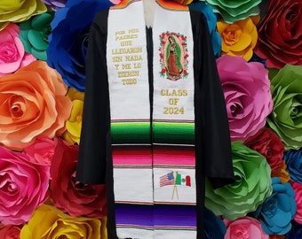 Mexican zarape sarape Class of 2024 graduation gift one day shipping graduation gift Virgin and flags sash stole.