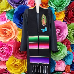 Mexican zarape sarape graduation gift one day shipping graduation gift VIRGIN and Blue BUTTERFLY sash stole.