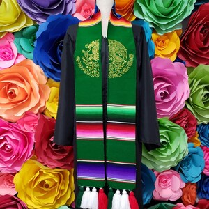 Mexican zarape sarape graduation gift ONE day SHIPPING graduation gift MEXICAN Symbol sash stole with pom poms