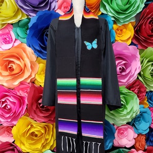 Mexican zarape sarape graduation gift one day shipping graduation gift Blue BUTTERFLY sash stole.