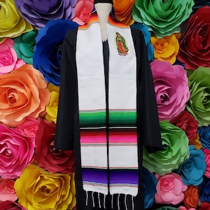 Mexican zarape sarape graduation gift ONE day SHIPPING graduation gift VIRGIN Mary sash White stole
