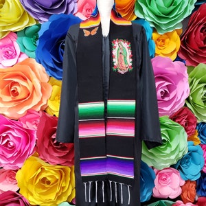 Mexican zarape sarape graduation gift one day shipping graduation gift VIRGIN and Orange BUTTERFLY sash stole.