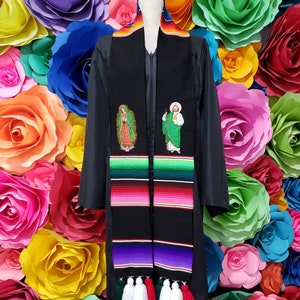 Mexican sarape graduation gift ONE day SHIPPING graduation gift Virgin and San Judas Tadeo sash stole with pom poms